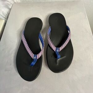 OluKai Blue and Black Sandals with Patterned Straps